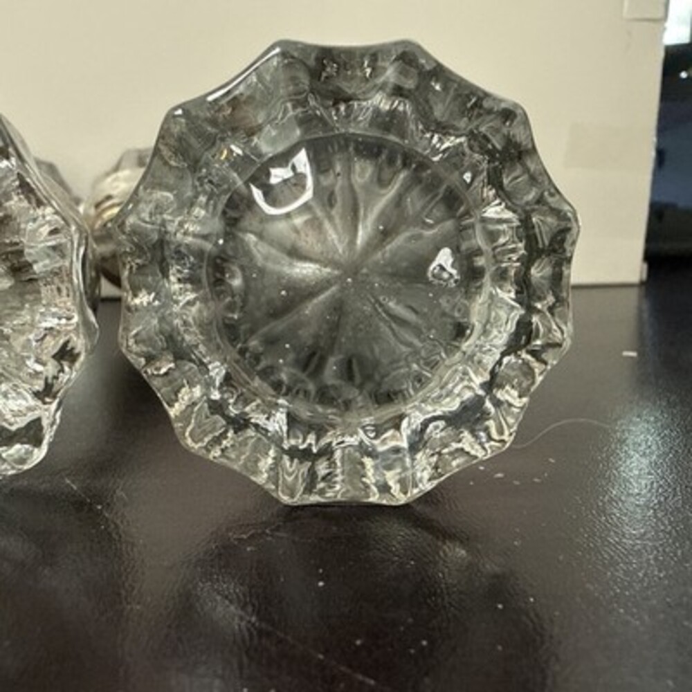 Vintage Clear Glass Door Knob Set Of 3 w/ Nickel Plated Brass Hardware Salvage - Picture 10 of 10